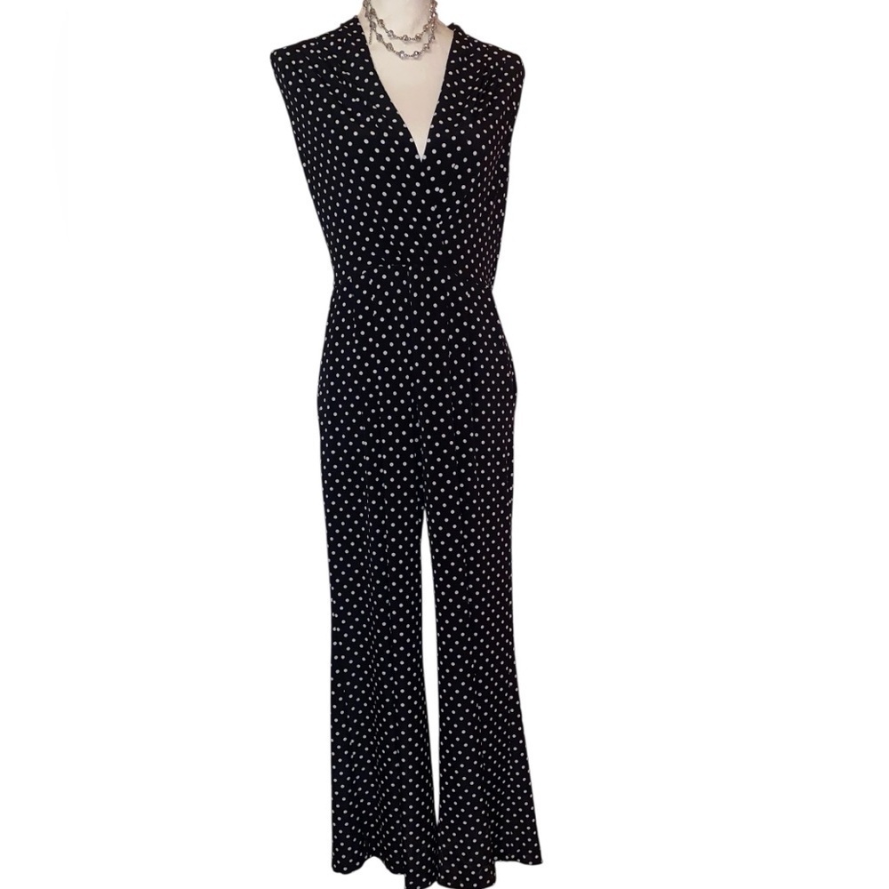RONNI NICOLE Jumpsuit Sleeveless w/Wide Legs Black with White Polka Dots SZ 10